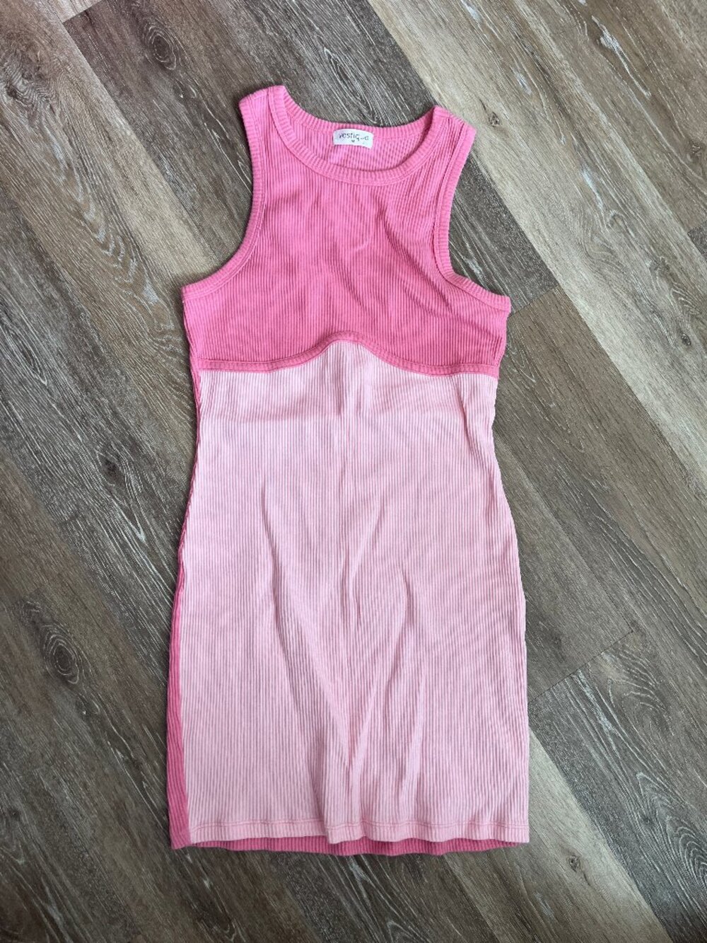 Pink COTTON Contrast Colorblock Bodycon Barbie Fitted Ribbed Mini Dress 💖